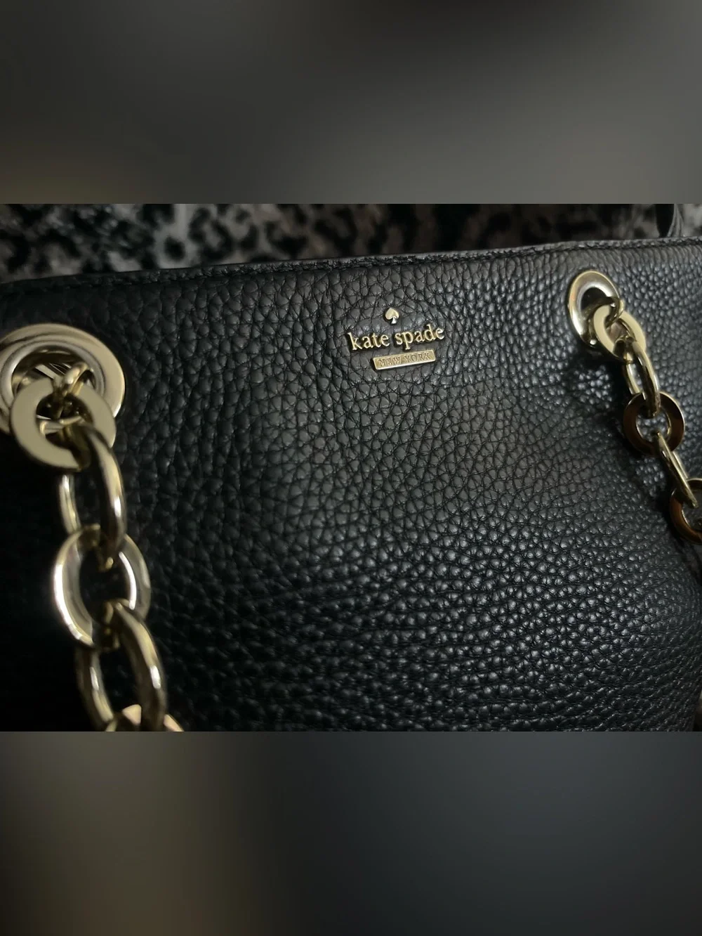 kate spade Black Pebbled Leather Shoulder Bag with Gold Hardware